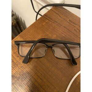 black framed glasses